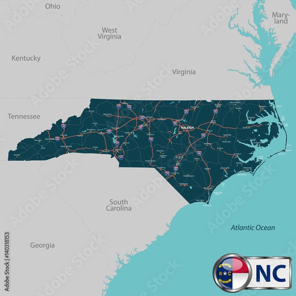 Fototapeta Map of state North Carolina, USA