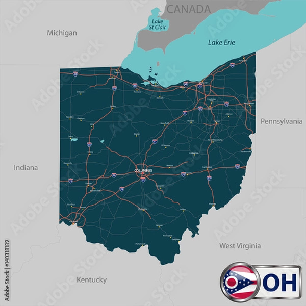 Fototapeta Mapa stanu Ohio, USA