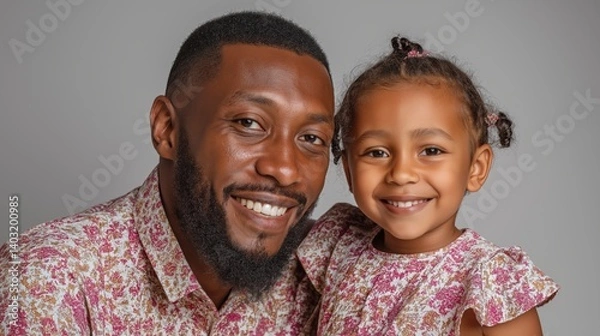 Fototapeta Father and daughter portrait in professional studio setting with smiling faces