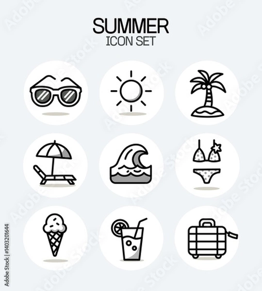 Fototapeta Summer Icons vector Collection | black Line Art Styles