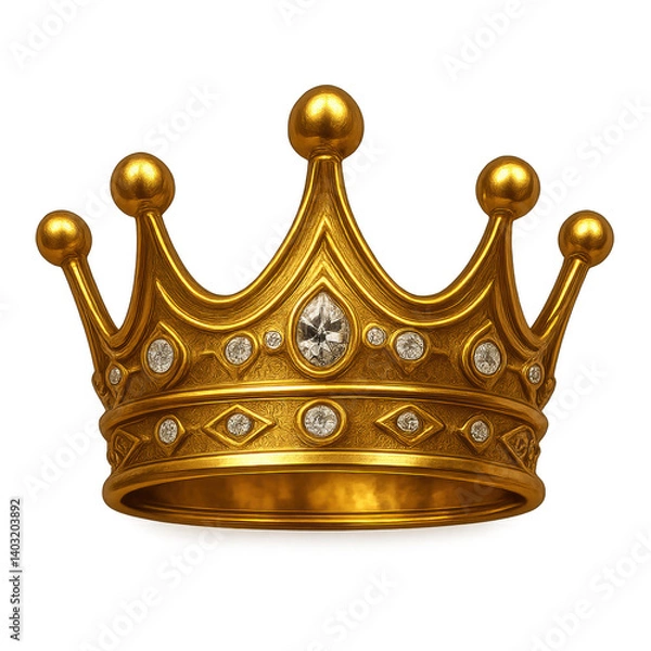 Fototapeta A golden crown with diamonds and pearls on it. The crown is very ornate and has a regal appearance
