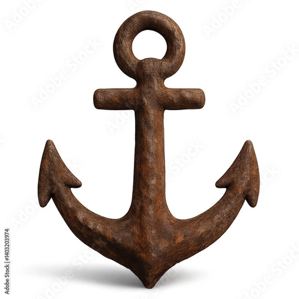 Fototapeta A rusty anchor is shown on a white background. The anchor is old and worn, with a rough texture and a sense of history. The image evokes a feeling of nostalgia and a connection to the past
