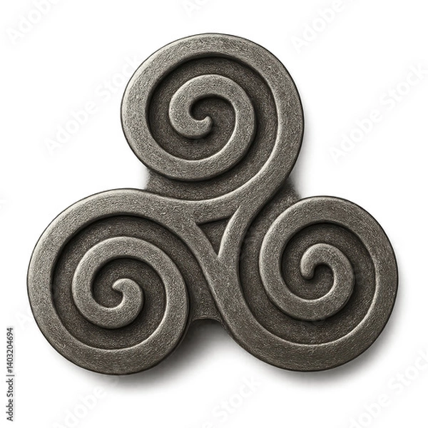 Obraz A spiral shaped object with three circles. The circles are not perfectly round, but rather have a slightly uneven appearance. The object appears to be made of metal and has a somewhat rough texture