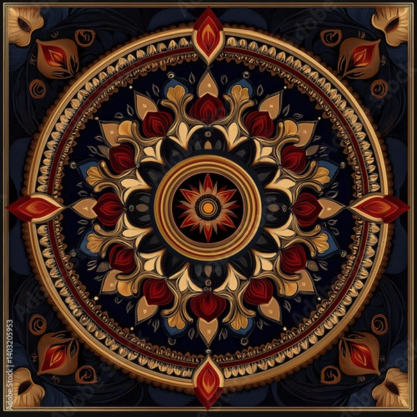 Fototapeta Symmetrical Thai motifs in circle patterns resembling chakras and spiritual symbols 