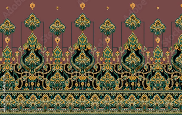 Fototapeta Beautiful Mughal art textile design pattern with beautiful colours for digital print