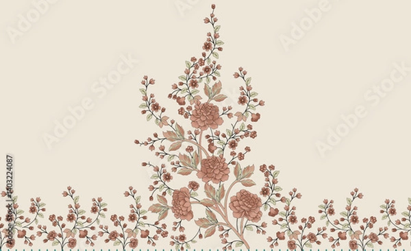 Fototapeta Beautiful Mughal art textile design pattern with beautiful colours for digital print
