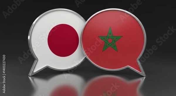 Fototapeta Japan and Morocco Dialogue Concept with Glossy Speech Bubbles 3D Rendering