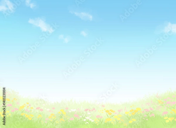 Obraz 青空と花畑のある風景
