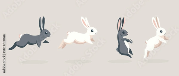 Fototapeta Cute bunny rabbits running animation vector illustration graphic design