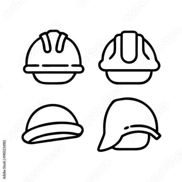 Fototapeta Safety Helmet Icons Set – Vector Line Art in EPS and SVG Format for Industrial Designers, Construction Projects and Protective Gear Illustrations.