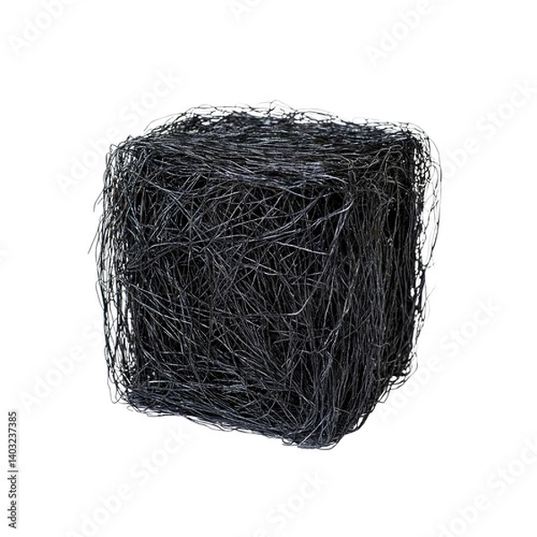 Fototapeta Abstract Dark Fiber Cube - Intricate Network of Threads