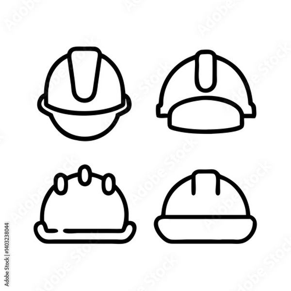 Fototapeta Safety Helmet Icon Set in EPS and SVG – Clean Vector Line Icons of Hard Hats for Industrial Sites, PPE Awareness, Construction Projects and Engineering Materials.