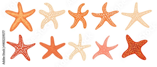 Fototapeta Collection of starfish vector art in orange and peach for graphic design use