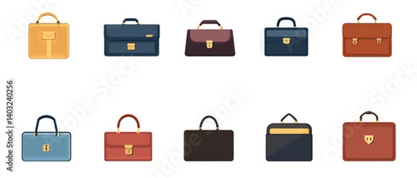 Fototapeta Collection of business briefcases vector illustration for office work use
