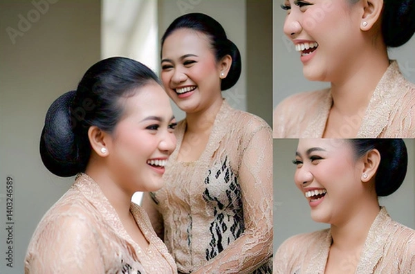 Fototapeta Photo collage of woman in kebaya with hair bun