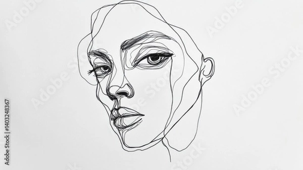 Obraz Minimalist abstract face drawing in black ink showcasing modern artistic expression on white paper, emphasizing contours and unique features
