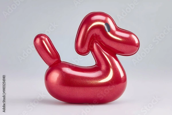 Fototapeta Shiny red balloon dog figurine on light gray background. Generative AI