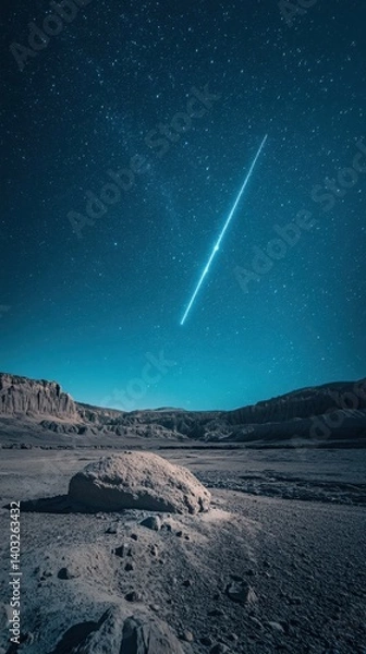 Fototapeta Mesmerizing Meteor Streak in Starry Desert Night Sky Captured with Wide-Angle View