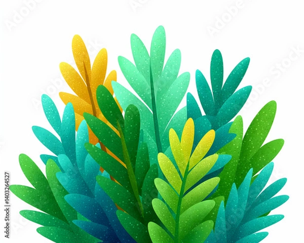 Obraz Vibrant illustration of stylized foliage in teal, green, and yellow hues. Generative AI