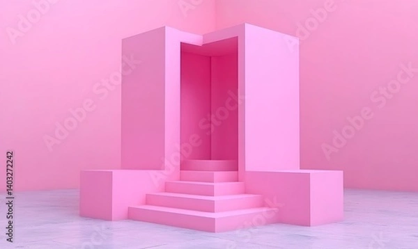 Fototapeta Pink Minimalist Architectural Steps and Platform