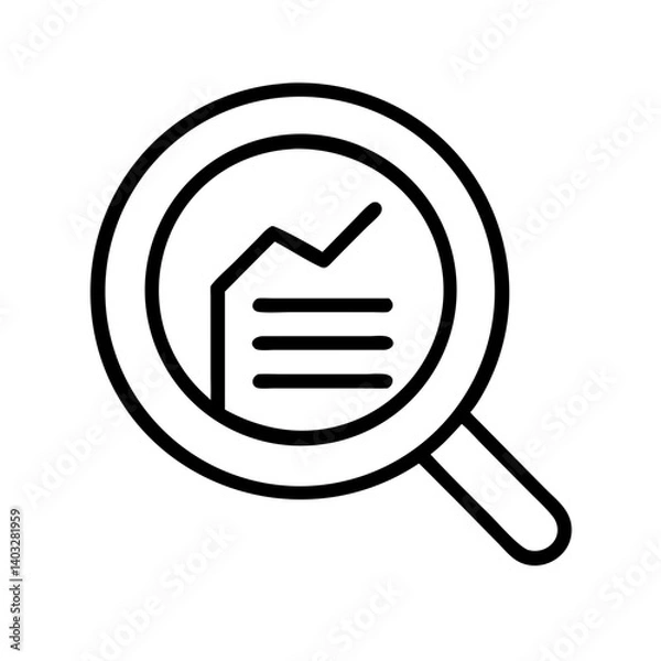 Obraz Project overview icon illustration with magnifying glass and report on a white background, analytical design