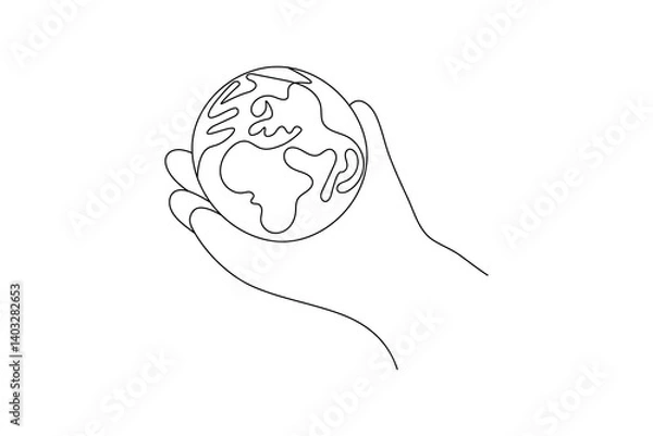 Fototapeta Globe of the Earth one line art planet minimalist design on white background hand drawn vector illustration
