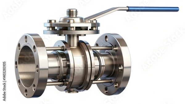 Obraz A cross-sectional view of a ball valve with a cylindrical body and a round handle, showing its internal mechanisms and highlighting the valve's functionality , cylinder, machinery
