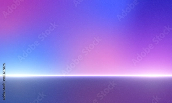 Fototapeta Soft neon gradient studio room, abstract background pattern, walls and floor reflect neon lights, soft grainy texture vintage style, technology connected blue-pink background. Future technology.