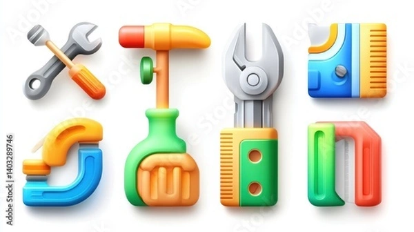 Fototapeta Engineering tool icon set concept. An engineering tool icon set with six essential tools