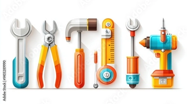 Obraz Engineering tool icon set concept. Collection of professional engineering tools and icons
