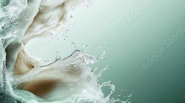 Fototapeta Creamy liquid splashing.  Fluid, frothy, and dynamic