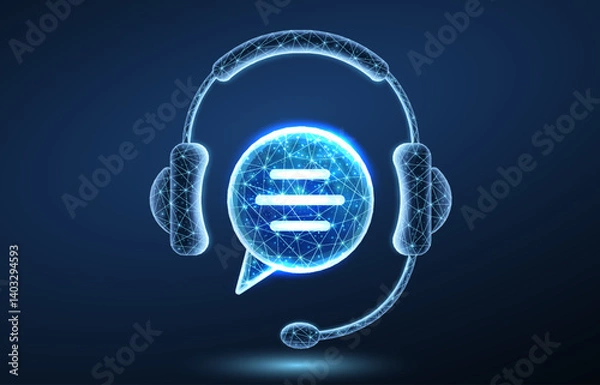 Fototapeta Customer service. Support call, live advice, phone bot, chat headphone