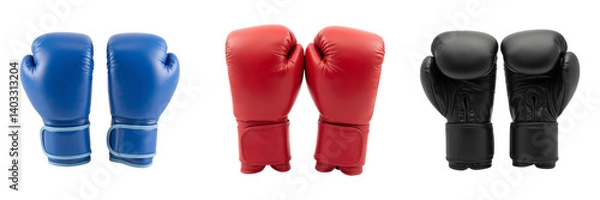 Obraz Boxing gloves in blue, red, and black colors, showcasing different styles and designs, perfect for training and competition