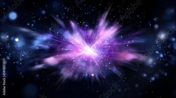 Fototapeta Exploding particles forming an abstract energy sphere in a black space, colorful fragments dispersing in slow motion, dynamic and vibrant digital effect.