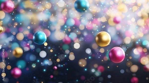 Fototapeta Exploding particles forming an abstract energy sphere in a black space, colorful fragments dispersing in slow motion, dynamic and vibrant digital effect.
