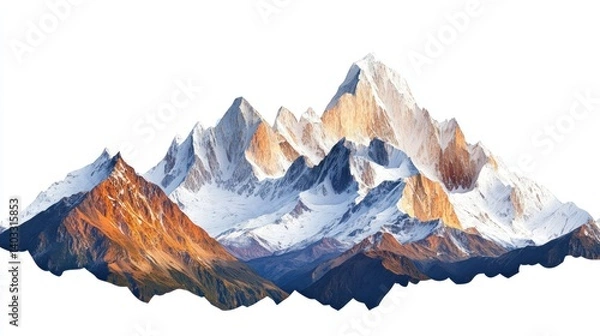 Fototapeta Snowy Mountain Range with Golden Peaks