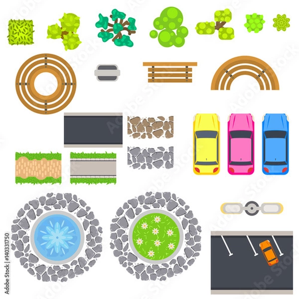 Fototapeta Top view landscape vector isolated objects.