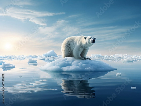 Fototapeta Polar bear on melting ice...
