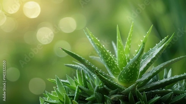 Fototapeta Concept of green herbal plant aloe vera with blur copy space background. Generated AI image