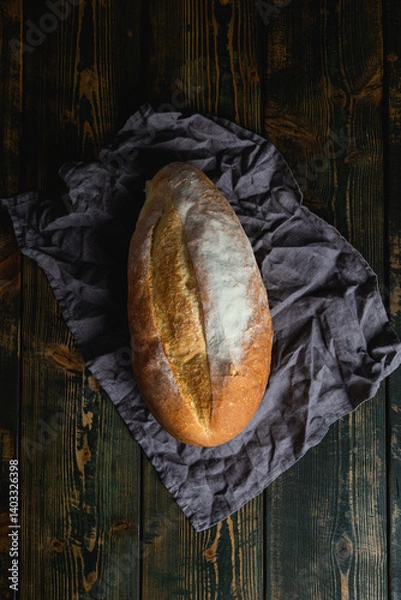Obraz Fresh bread on a wooden table