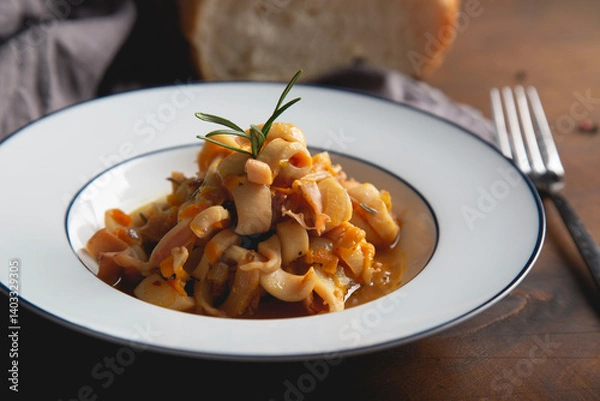 Obraz Stewed squid with onions and carrots