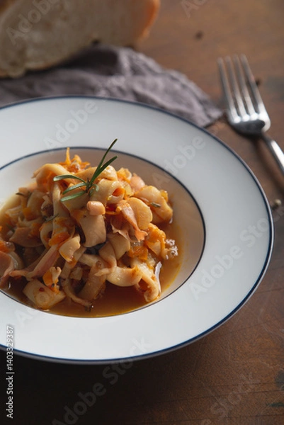 Obraz Stewed squid with onions and carrots