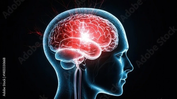 Fototapeta Neurologist reviewing CT scan with visible brain clot, emergency care environment