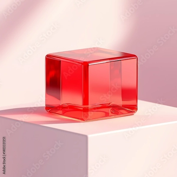 Fototapeta Red Cube on Pink Platform