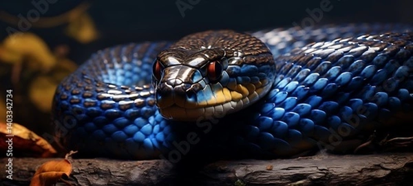 Fototapeta Cobra snake ready to pounce on its prey, ai generative