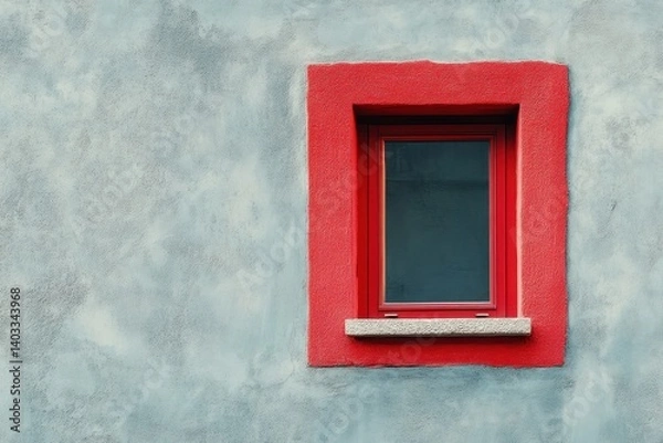 Fototapeta Red window on gray wall