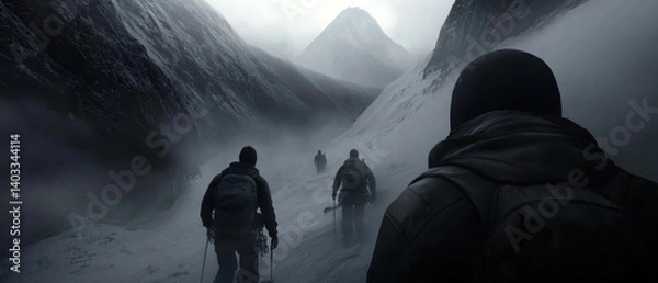Fototapeta Mountain Climbers in Harsh Weather Conditions