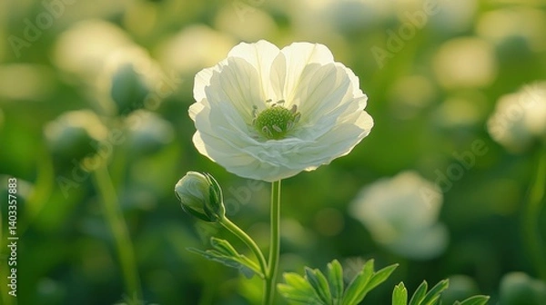 Obraz Serene White Flower in a Green Meadow