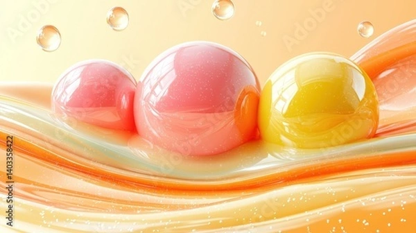 Obraz Abstract Colorful Spheres on a Wavy Surface