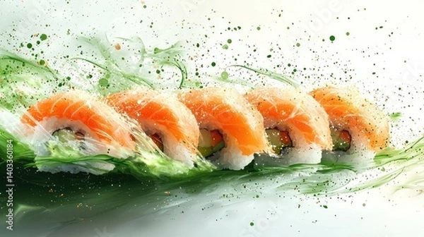 Obraz Salmon Sushi Roll Splash: A Culinary Masterpiece